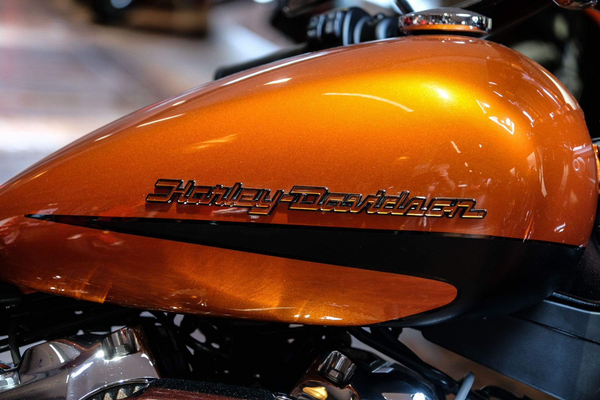 orange harley davidson motorcycle